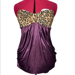 Vintage Satin Leopard Purple Baby Doll Lingerie Chemise Slip Pajama Dress Medium